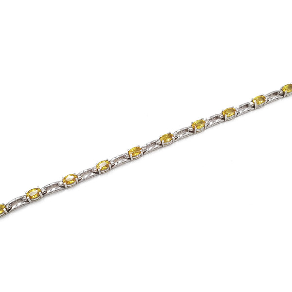 Estate 14K White Gold Yellow Sapphire and Diamond Bracelet