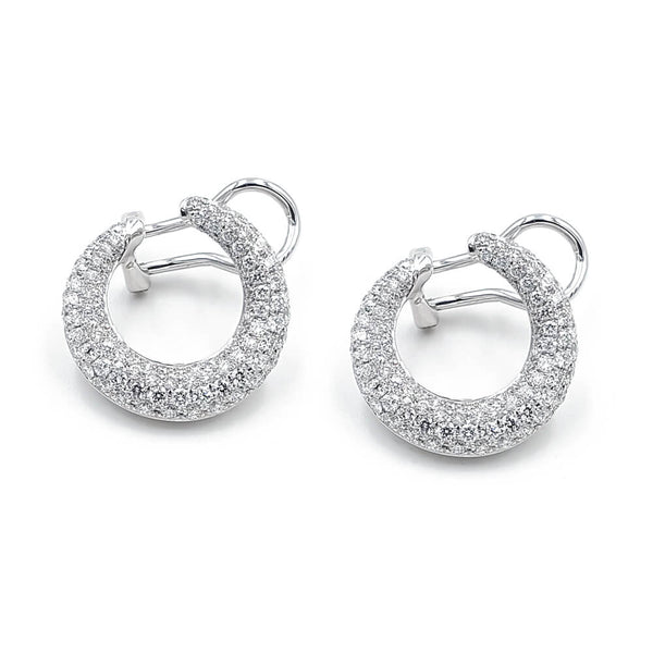 18K White Gold Omega Back Diamond Earrings