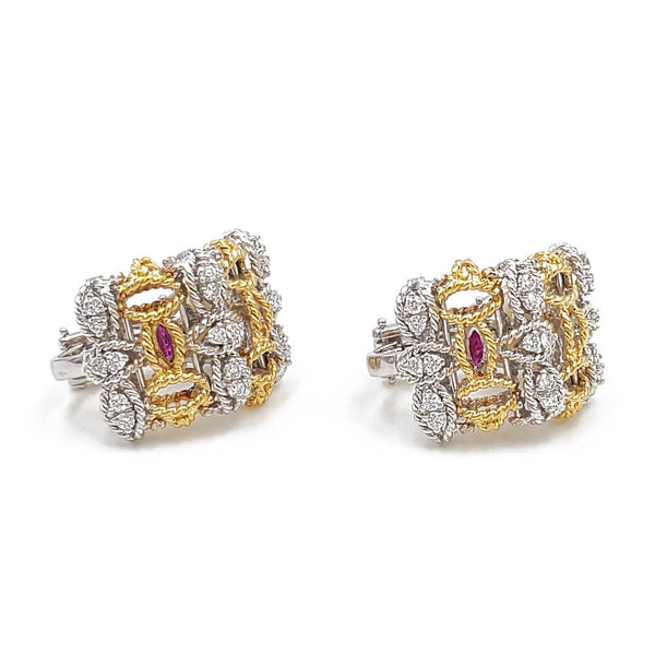 Estate Roberto Coin Barocco 18K Yellow & White Gold Diamond Earrings