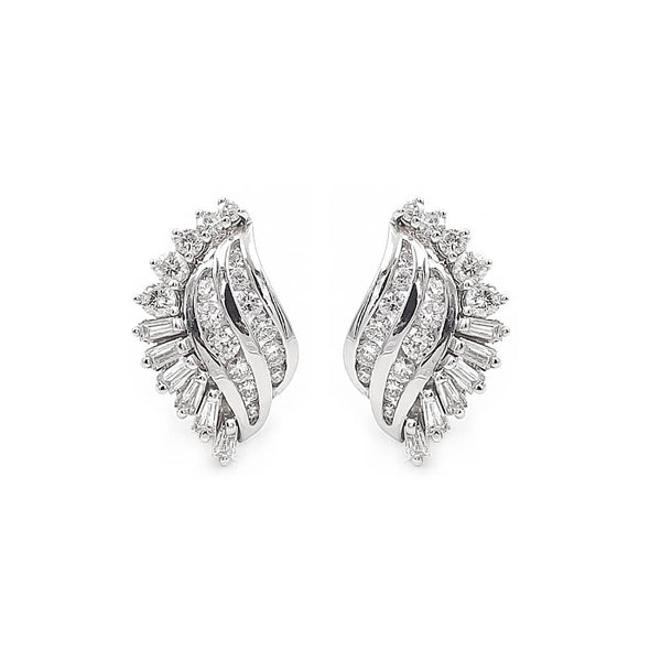 14K White Gold Omega Back Diamond Earrings