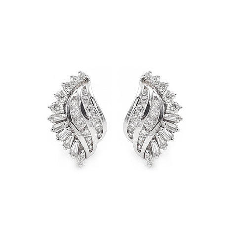 14K White Gold Omega Back Diamond Earrings