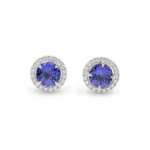 14K White Gold Diamond and Tanzanite Stud Earrings, 4.0g