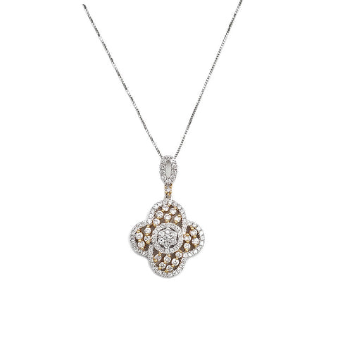 18K White Gold and Yellow Gold Flower Design Diamond Pendant Necklace