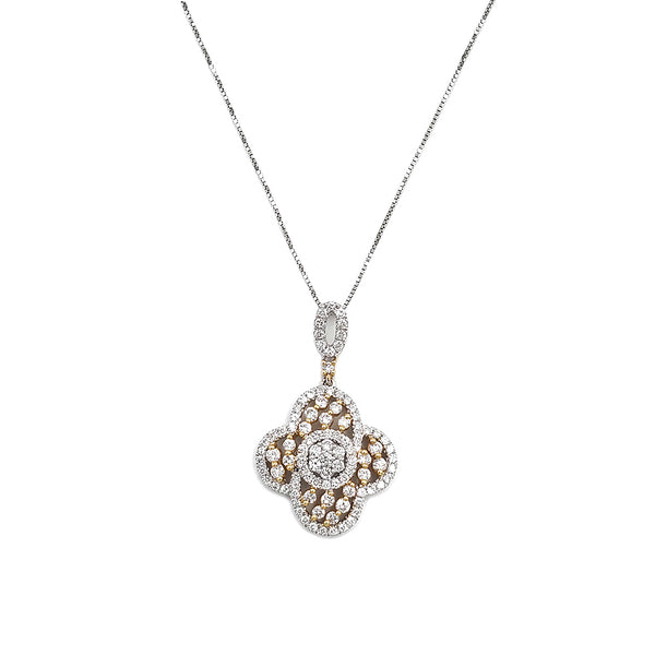 18K White Gold and Yellow Gold Flower Design Diamond Pendant Necklace