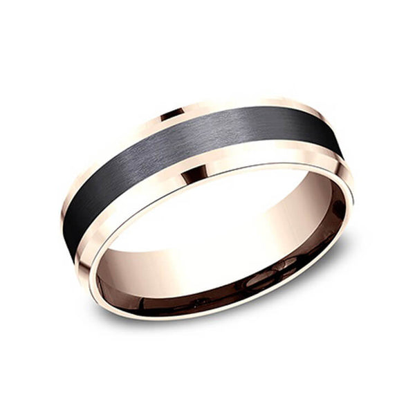 Benchmark Two Tone 14K Rose Gold & Black Titanium Men's Wedding Band CF467010BKT14KR