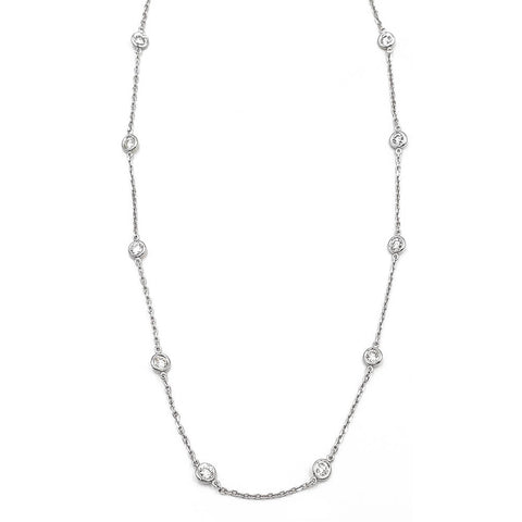 14K White Gold Round Diamond Chain Necklace, 18 inches long