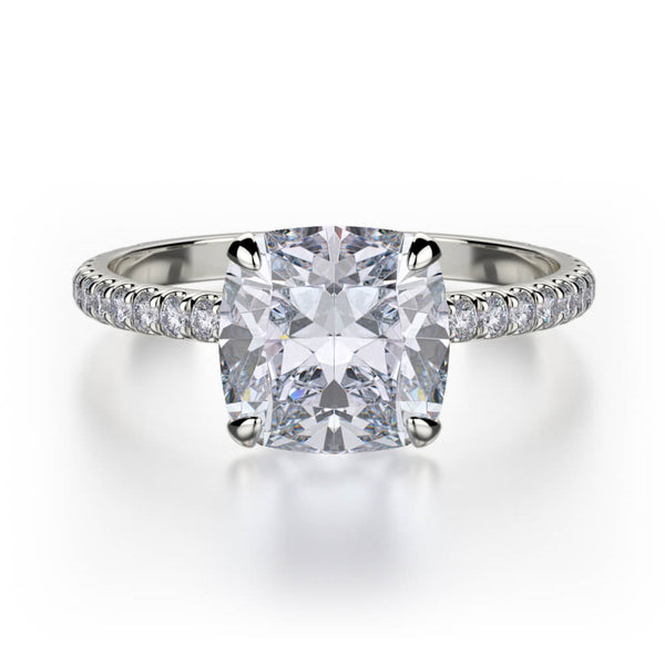 Michael M Crown 18K White Gold Cushion Engagement Ring R724-1.5