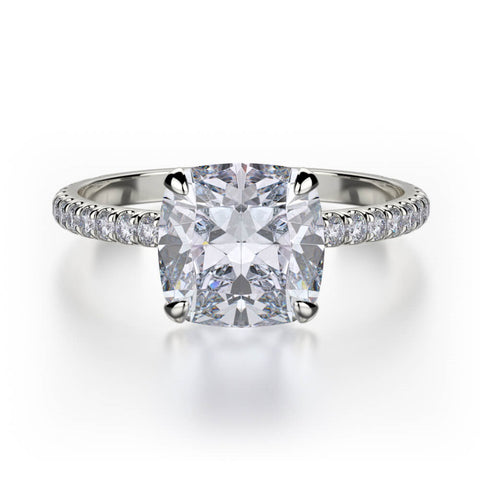 Michael M Crown 18K White Gold Cushion Engagement Ring R724-1.5