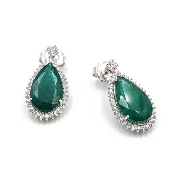 18K White Gold Emerald and Diamond Dangle Earrings