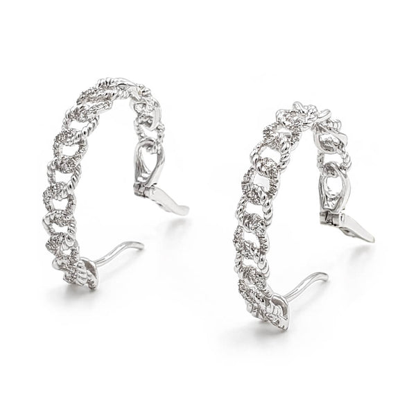 14K White Gold Curb & Cuban Diamond Hoop Earrings, 0.27ctw, 5.27g