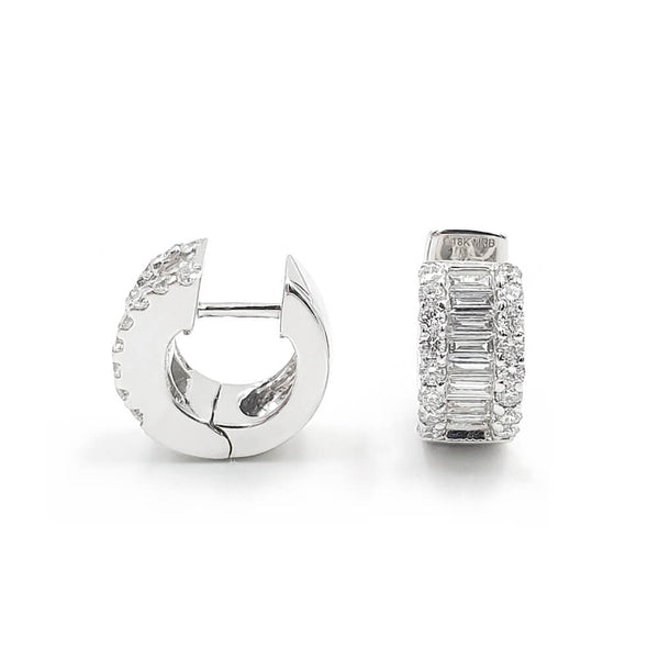 18K White Gold Diamond Huggie Earrings