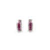 18K White Gold Diamond Ruby Huggie Earrings