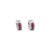 18K White Gold Diamond Ruby Huggie Earrings