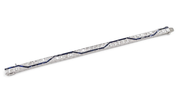 Platinum Art Deco Sapphire and Diamond Bracelet, 25.40g