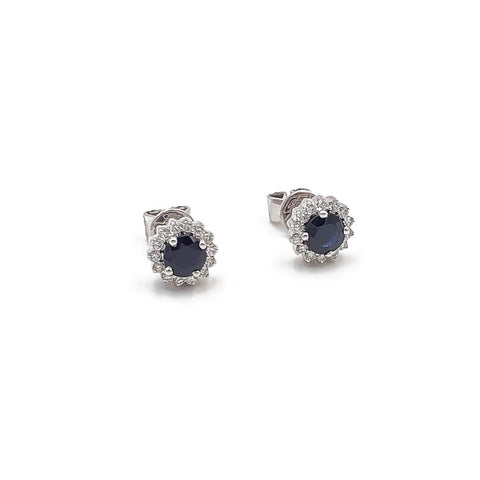 14K White Gold Diamond and Sapphire Stud Earrings