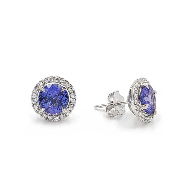 14K White Gold Diamond and Tanzanite Stud Earrings, 4.0g