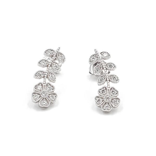 18K White Gold Flower Diamond Earrings, 2.96g