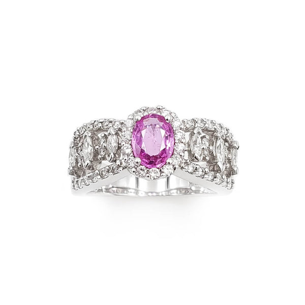 Estate 18K White Gold Pink Sapphire and Diamond Ring