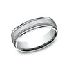 14K White Gold Satin Center Milgrain 6.5mm Men's Wedding Band RELCF76501S14KW