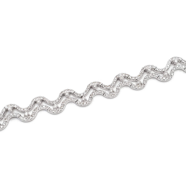 Ladies 14K White Gold Wave Design Diamond Bracelet