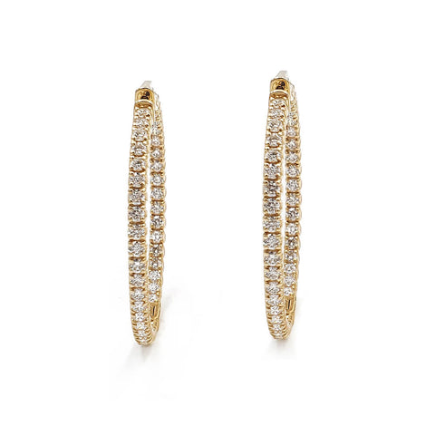 14K Yellow Gold Diamond Hoop Earrings, 13.4g