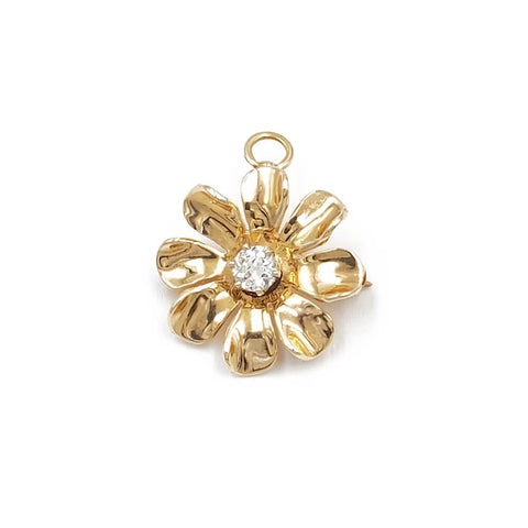 Estate 14K Yellow Gold Flower Design Diamond Pin / Pendant, 4.8g