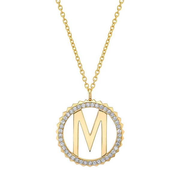 Michael M Tetra Pave 14K Yellow Gold Diamond M Initial Medallion P367